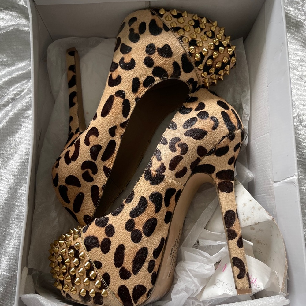 Steve Madden Leopard Gold Studded Heels